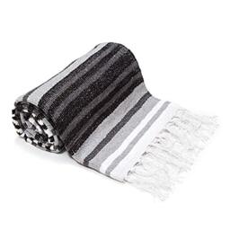 Americanflat Authentic Mexican Yoga Blanket - Soft Woven Cotton & Polyester Falsa Blanket in Grey Striped