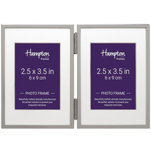 Hampton Frames - Mayfair Double Photo Frame BSN13832HD - 2.5x3.5in, Silver Plate, Hinged, 25mm Bevel Mount - Freestanding, Classic Design - Elegant Picture Display