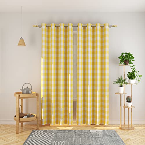 Natus Weaver Buffalo Check Curtains 84 inch Length Kitchen Living Room Bedroom Yellow and White Gingham Plaid Window Curtain Panels Basement Drapes 2 Panels Grommet Top Window Treatment Set