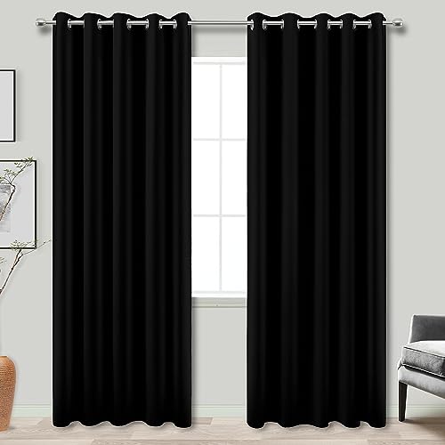 KOUFALL Black Blackout Curtains for Living Room 60x84 Inches Long