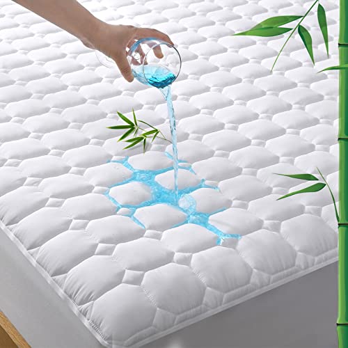 UNILIBRA Waterproof Mattress Protector Queen Size Rayon from Bamboo, Deep Pocket Mattress Pad Cover Fit up to 6''-21'', Breathable Soft Filling Quilted Fitted Mattress Topper