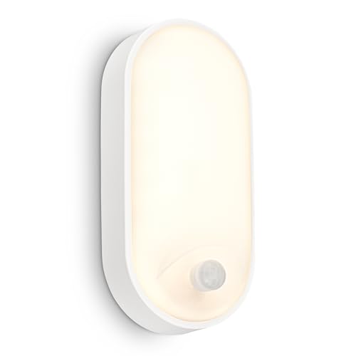 BRILONER - LED Wall Lamp, IP65, Motion Sensor Lights Indoor and Outdoor, 6m Range, 100° Detection, Outdoor Wall Light, Outdoor Lighting, 22x10.5x6 cm, White