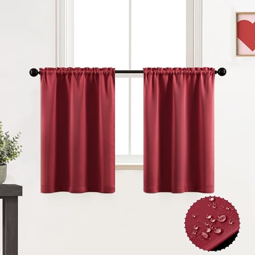 "XTMYI, Small Red Window Curtains for Kitchen Decoration, Set of 2 Panels, 24"" Length"
