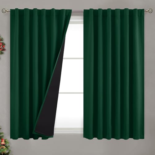 BGment Thermal Insulated Curtains 54 Inches Long with Liner, 100% Blackout Double Layer Noise Reduce Room Darkening Rod Pocket and Back Tab Curtains for Bedroom (52 x 54 Inch, 2 Panels, Emerald)