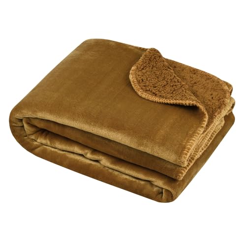 STOF - Plaid - Size 180 x 220 cm - 100% Polyester - Camel - Michigan Model - Blanket - Soft Warm Comfortable, Plain