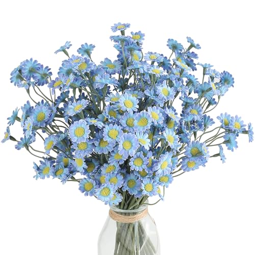 Floroom 24pcs Small Fake Silk Dusty Blue Daisies Artificial Wildflowers for Decorations, Ideal for DIY Bouquets, Centerpieces, Party Decor, Wedding Arrangements (Vase Not Included)