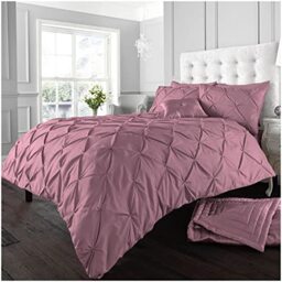 GC GAVENO CAVAILIA Pinch Pleat Pintuck Duvet Cover King Size- Reversible Bed Set With Pillow Cases 2 Pack- Polycotton Fabric Quilt Cover- Soft Pink