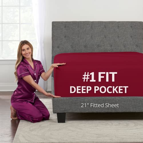 "Queen Fitted Sheet - Deep Pocket 21"" Bottom Sheet for 17""-23"" Mattress & Toppers - Lovely Joyful Feel - Red"