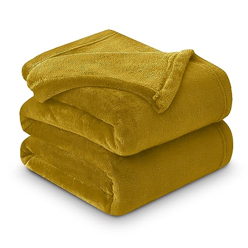 GC GAVENO CAVAILIA Mink Fluffy Blanket, Soft & Cosy Thermal Throw For Sofas, Cuddle Warm Throws For Beds, Ochre, 150X200 Cm