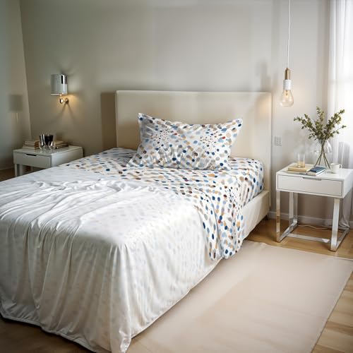 River Cotton Single Bed Sheet Set, Made in Italy – Complete Bed Set, Fitted Sheet, Top Sheet 90 x 200 cm and Pillowcase with Inner Flap (Single, Tarim)
