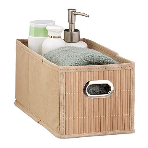 Relaxdays Bamboo Storage Basket, Bathroom Organiser, Rectangular, Narrow Box, HxWxD 14 x 15 x 31 cm, Folding, Natural