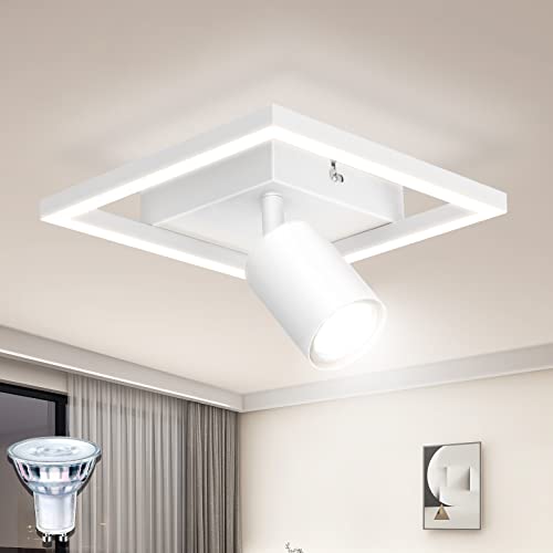 Dehobo Led Ceiling Light, Matt White Ceiling Light 18W with Spotlight Adjustable, Modern Spot Lights Ceiling Neutral White 4000K for Hallway Kitchen Bedroom Living Room, 5W GU10 Bulb Included