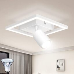 Dehobo Led Ceiling Light, Matt White Ceiling Light 18W with Spotlight Adjustable, Modern Spot Lights Ceiling Neutral White 4000K for Hallway Kitchen Bedroom Living Room, 5W GU10 Bulb Included
