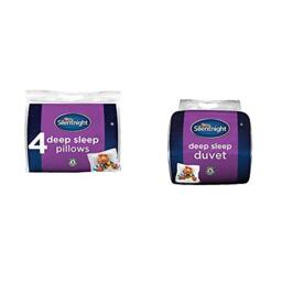 Silentnight Deep Sleep Pillow, White, Pack of 4 & Deep Sleep Duvet, 10.5 Tog, White, Double