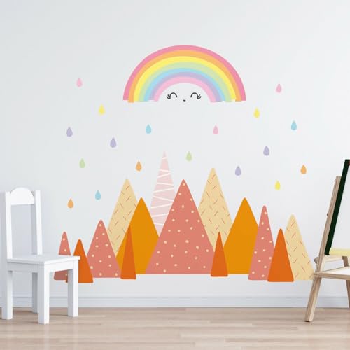 Wall Décor, Nursery, Kids, Cute Kidsroom, Babygirl, Modern Home, Children Wall Stickers, Room Decoration, Scandinavian Mountain Landscape, Pattern Decals, Woodland, Adventure, Colourful Rainbow