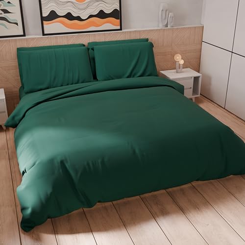 PETTI Artigiani Italiani - Double Duvet Cover Set 260 x 240 cm (2 Pillowcases 50 x 80 cm Included), Soft Microfibre Duvet Cover Set, Solid Colour, Emerald Green