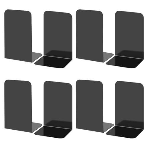 Woobroo 8 Pcs Heavy-Duty Metal Bookends - L-Shaped Shelf with Non-Slip Pads, Ideal for Decorating Home, Office, and Librarie (Black)