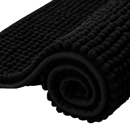 "subrtex Bathroom Rugs Chenille Bath Rug Soft Short Plush Bath Mat Soft Shower Mat Water Absorbent Shower Mat Quick Dry Machine Washable(Black,16"" x 24"")"