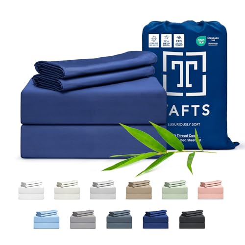 Bamboo Sheets Queen Size, 100% Pure Viscose derived from Bamboo Bed Sheets Set, Luxuriously Soft, Silky, Cooling Sheets, Double Stitched, Lifetime Promise by Tafts (Navy)