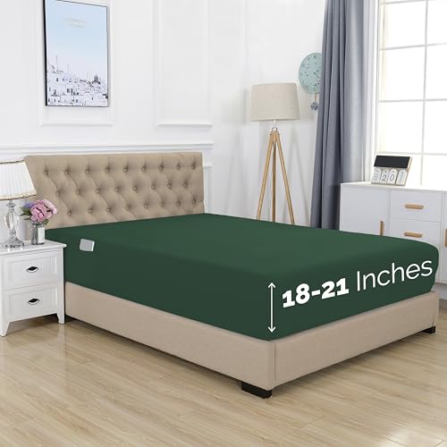 Elegant Comfort 1500 Premium Hotel Quality 18-21 Inches Deep - Extra Deep Pocket Single Fitted Sheet for High Mattress, Luxury and Softest, Smart Pocket - Wrinkle Free, Tw/Tw XL, Hunter Green