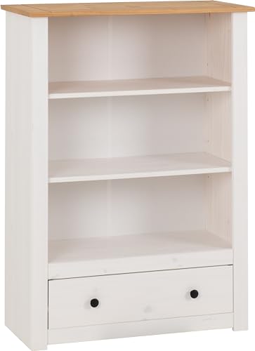 Seconique Panama 1 Drawer Bookcase in White/Natural Wax