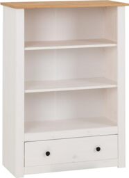 Seconique Panama 1 Drawer Bookcase in White/Natural Wax