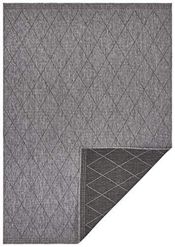 freundin Home Collection Nora Indoor & Outdoor Rug - Reversible Rug Weatherproof Modern Design Rug for Balcony, Patio, Conservatory, Bath Mat, Living Room Rug, Black, Anthracite, 80 x 150 cm