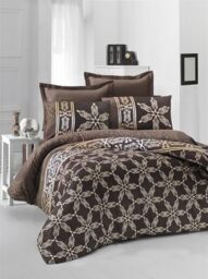 Nuit Des Rêves Luxurious Satin Single XL Quilt Cover Set, 155 x 200 cm, 100% Cotton, Machine Washable, Brown/White/Yellow, Soft & Elegant Bedding for Cosy Sleep
