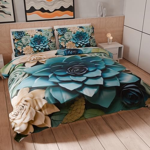 PETTI Artigiani Italiani - Maxi Double Duvet Cover Set 260 x 220 cm (2 Pillowcases 75 x 50 cm Included), Microfibre Duvet Cover Set with Digital Floral Print 05 15 - Made in Italy