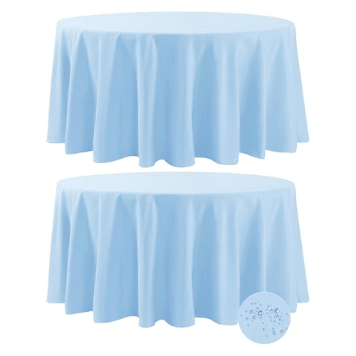 Fokitut 2 Pack Waterproof Round Tablecloth, 120 Inch, Stain Resistant and Wrinkle Polyester Table Cloth, Fabric Table Cover for Kitchen Dining, Wedding, Party, Holiday Dinner-Blue Mist