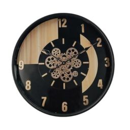 PRENDELUZ Gear Wall Clock, Black/Beech/Gold, 59 x 59 x 8 cm, with Movement, Ideal for Decorating and Organizing Spaces.