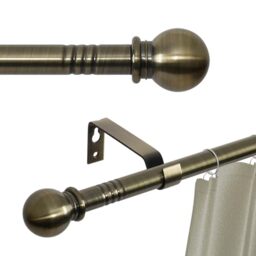 "Antique Brass Curtain Rod for Windows 66-47 Inch Adjustable Long Curtain Rod for Patio Sliding Glass Door Heavy Duty 5/8"" Brushed Brass Rod Rod"