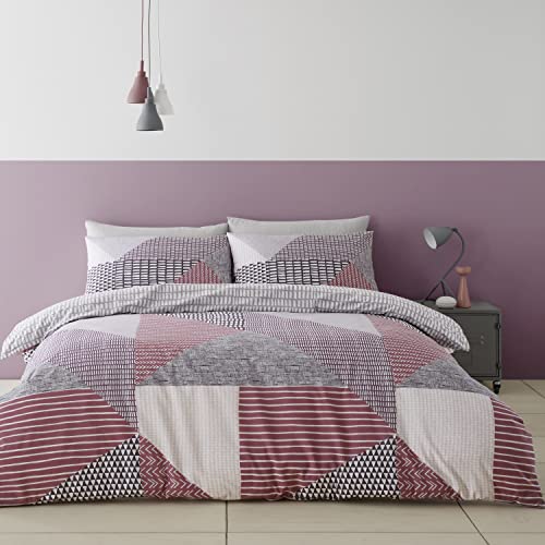 Catherine Lansfield LARSSON GEO PLUM Duvet Cover Set 160 x 200 + 50 x 80 cm