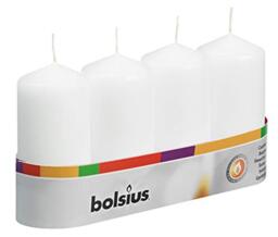 Bolsius Pillar Candles - White - Pack of 4 - Long Burning Time of 20 Hours - Household - Interior Decoration - Non Drip - Unscented - Easy to Relight - Paraffin Wax - 100 x 50 mm