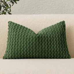 UGASA Velvet 12x20 Inch Lumbar Throw Pillow Cover, Both Sides Corduroy Striped, Soft Solid Decorative Rectangular Cushion Case for Couch/Bedroom, 1 Piece, Moss Green
