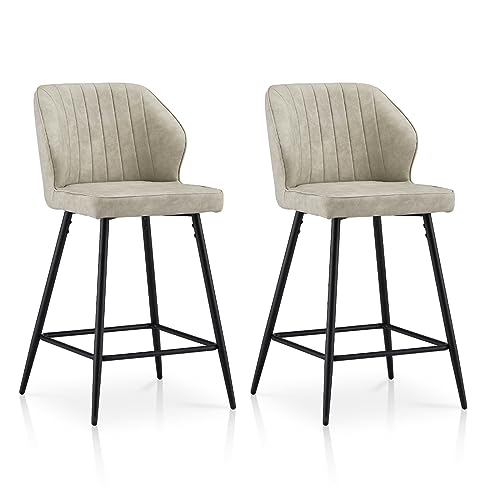 TUKAILAi Bar Stools Set of 2, Faux Leather Kitchen Counter Chairs Barstools with Footrest and Metal Legs, High Back Upholstered Breakfast Dining Stools for Home Kitchen Island Pub