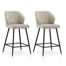 TUKAILAi Bar Stools Set of 2, Faux Leather Kitchen Counter Chairs, Cream