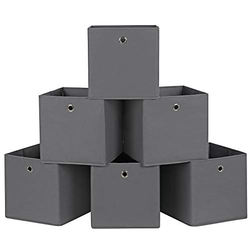 SONGMICS RFB02G-3 Storage Boxes, Set of 6, Fabric Boxes, Folding Boxes Made of Non-Woven Fabric, Cubes Storage Baskets for Toys and Clothes, Grey, 30 x 30 x 30 cm