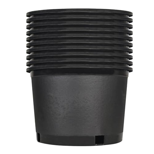 LiGuVCY 10-Pack 2 Gallon Short Black Nursery Pot Planter Grower Flower Pot Garden Seedling Planters Containers, Plastic Injection Molded Pots with Drainage Holes for Outdoor Indoor Plants