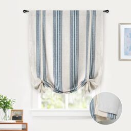 DriftAway Chris Double Layer Linen Blackout Tie Up Curtains Thermal Insulated Fully Lined Vertical Striped Balloon Roman Shade Bathroom Window Adjustable Rod Pocket 31 Inch by 47 Inch Jean Navy