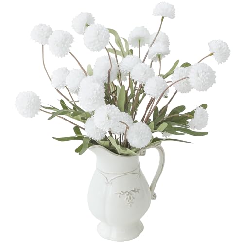 Floroom 6pcs White Faux Silk Mums Artificial Flowers, Bulk Fake Small Mini Chrysanthemums with Stems for DIY Wedding Centerpieces Floral Arrangements Vase Fillers Home Decorations
