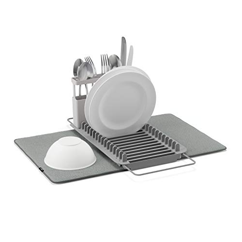 Umbra Udry Dish Rack and Microfiber Drying Mat – Space-Saving Design Folds Up for Easy Storage, Over-Sink Rack, Gray