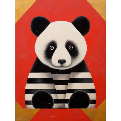 Artery8 Panda with Stripes Fun Kids Bedroom Baby Nursery Bright Bold Artwork Red Black White Extra Large XL Wall Art Poster Print