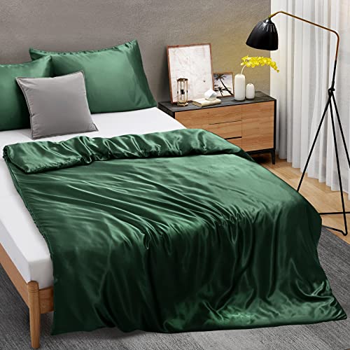 "Ersmak 48"" x 72"" Duvet Cover for Weighted Blanket, Silky & Removable Satin Duvet Cover with Zipper & 8 Ties Secure Fastening, Emerald Green"