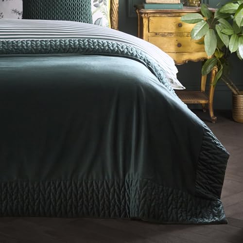 Laurence Llewelyn-Bowen Siena Velvet Bedspread, Bottle Green, 100% Recycled Polyester, 150 x 220 cm, Quilted Border, Plain Style