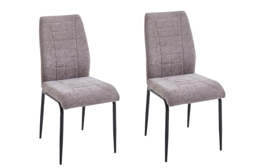 A ASPECT Set Of 2 Anna Upholstered Dining Chairs With Black Metal Legs (Light Brown)