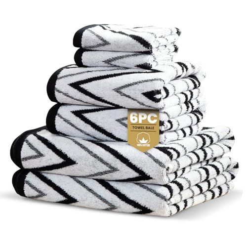 Rapport Home Helix 6-Piece Towel Bale - Luxurious 100% Cotton 500GSM Set for Soft Absorbent Comfort, Quick-Dry Use and Elegant Bathroom Style - Bale Mono Black