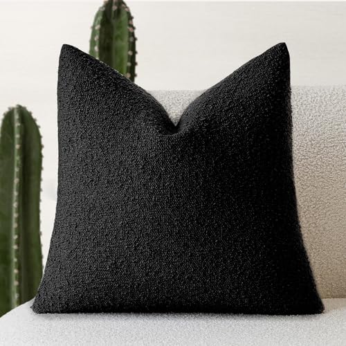 Foindtower Decorative Textured Boucle Throw Pillow Covers Accent Solid Pillow Cases Neutral Soft Cozy Couch Cushion Case for Chair Sofa Bedroom Living Room Home Decor 16x16 Inch,1PC,Black