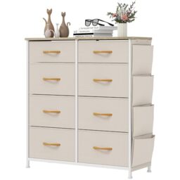 YITAHOME Chest of Drawers with 8 Drawers, Fabric Drawers with Side Pocket&Hooks,Easy Pull Handle,Sturdy Steel Frame,Storage Drawers for Bedroom, Closet, Clothes,Beige