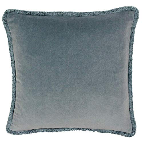 "Riva Paoletti Freya Cushion Cover Duck Egg Blue Super Soft Velvet Fabric Cotton Fringed Edges Machine Washable 100% Polyester 45 X 45cm (18"" X 18"" Inches)"